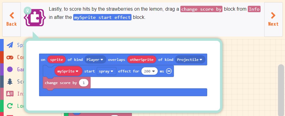 Microsoft MakeCode Arcade チュートリアル「Lemon Leak」(その2) | 渡り鳥の広場